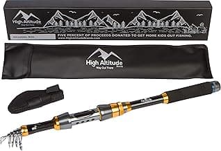 High Altitude Brands Lightweight Portable Telescopic Fishing Pole, Case and Available with Spinning Reel Rod Combo, Motorcycle, Car, Hiking, Backpacking, Wheelchair Travel Gear, Collapsible Poles