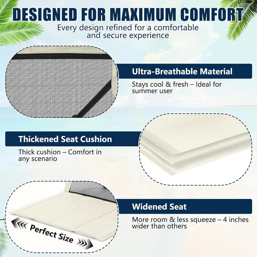 Foldable Poolside Chairs, 2 Pack Lightweight Portable Beach Chairs with Back Support for Adults, Compact Folding Pool Edge Chair for Outdoor Camping Picnic Beach, Light Beige
