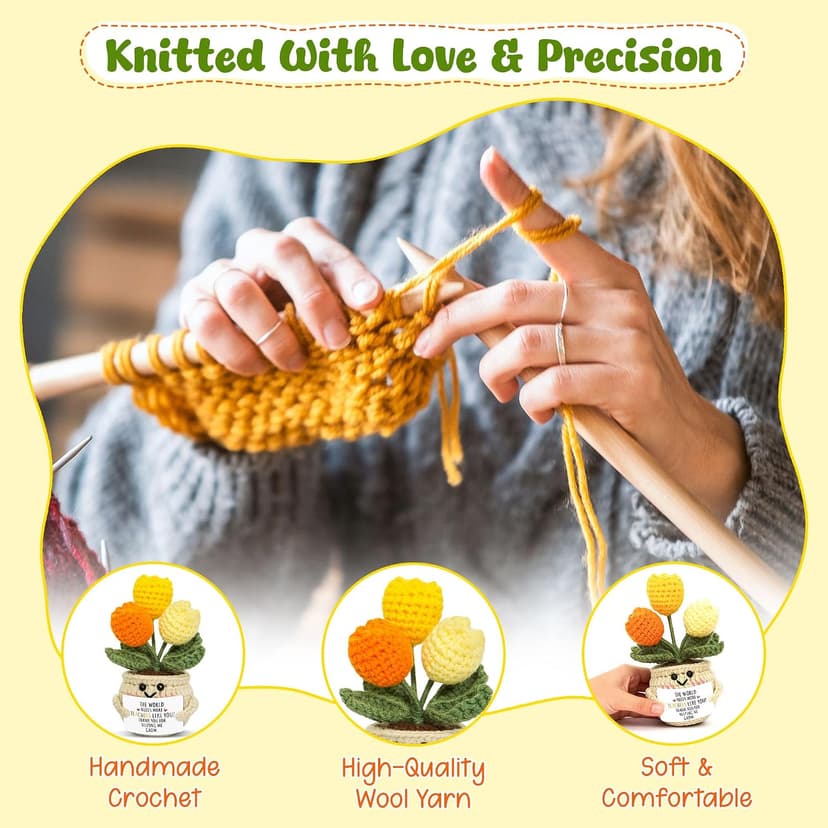 Thank You Gifts for Teachers Women, Daycare Teacher Gifts for Christmas, Emotional Support Crochet Doll, Stocking Stuffers OASSIE Christmas Teacher Gifts for Women - Soft Mini Positive Crochet Tulip B0DWMFPB7L