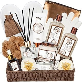 Bath and Body Gift Basket Set for Women - Coconut Vanilla Christmas Gifts for Women, Spa Gift Basket 17-Piece Bath Gift Set Self Care Gifts for Mothers Day, Fathers Day, Birthday Gifts for Her & Him