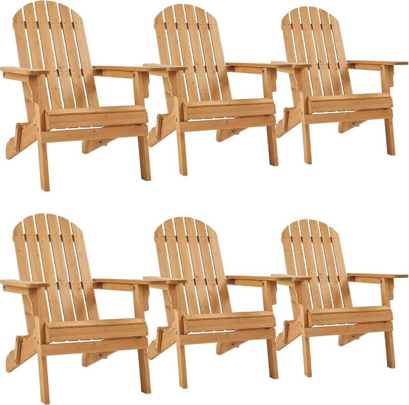 Yaheetech Folding Adirondack Chair Set of 6 Outdoor, 300LBS Solid Wood Garden Chair Weather Resistant, Fire Pit Lounge Chairs for Garden/Yard/Patio/Lawn, Natural Wood