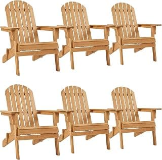 Yaheetech Folding Adirondack Chair Set of 6 Outdoor, 300LBS Solid Wood Garden Chair Weather Resistant, Fire Pit Lounge Chairs for Garden/Yard/Patio/Lawn, Natural Wood