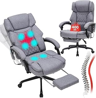 Massage Office Chair with Heat,Reclining Office Chair with Foot Rest,6 Points Vibration Home Desk Chairs for Heavy People 400lbs,Ergonomic Managerial Executive Chair (Grey)