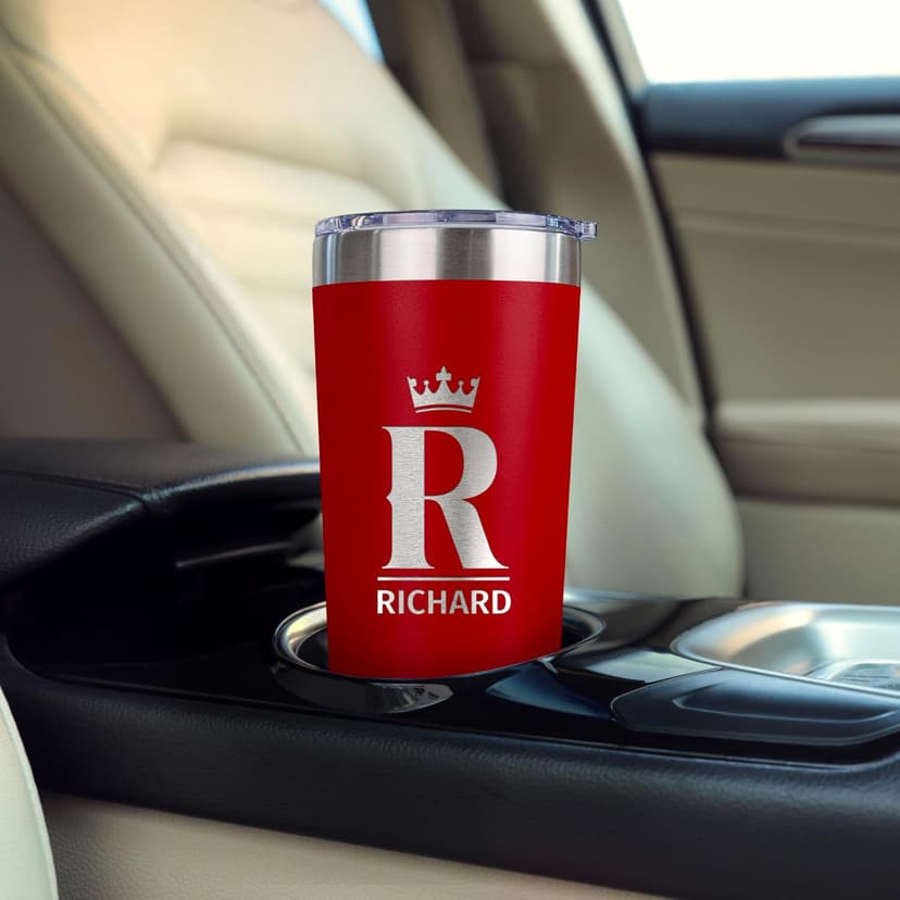 Personalized 30oz Tumbler with Engraved Name | Red Stainless Steel Travel Mug with Slider Lid | Vacuum Insulated Coffee Cup | Custom Gift for Women & Men, Birthday, Christmas B07CNBSP8V