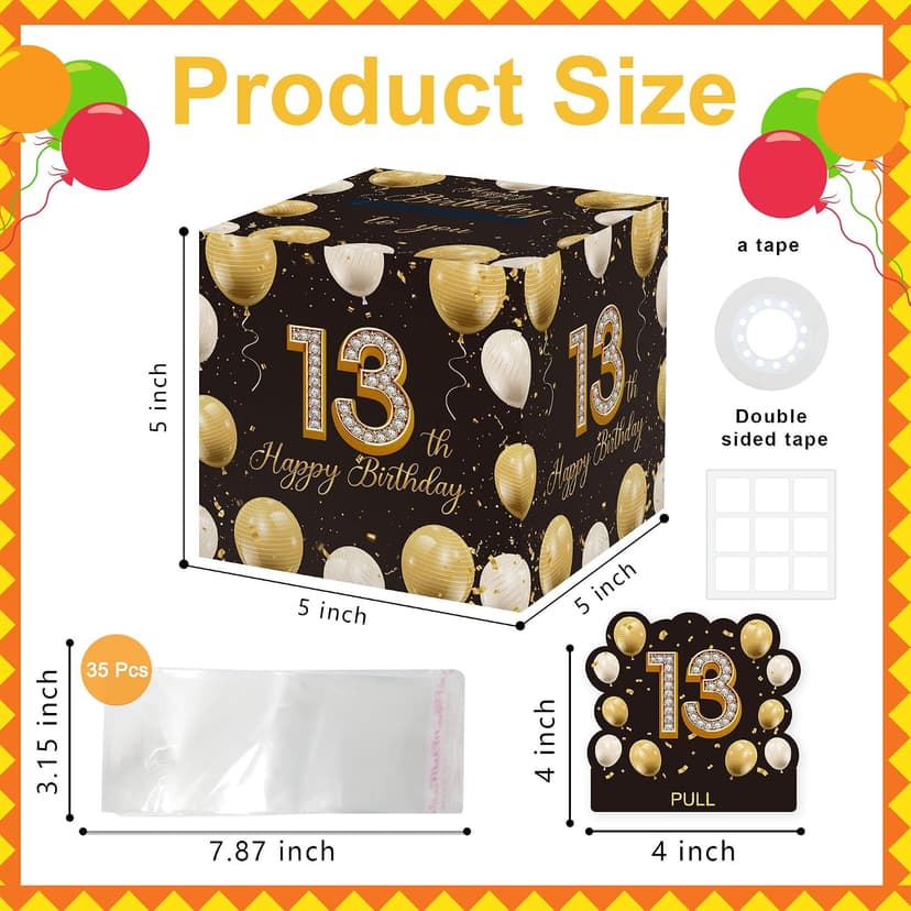 Creative Cash Present with Pulling Design, Includes 35PCS Clear Money Bags for Cash Gifts (Unisex Boys Girls) Azbuk 13th Birthday Money Pull-Out Surprise Box Gift for Teens B0CND59NQR