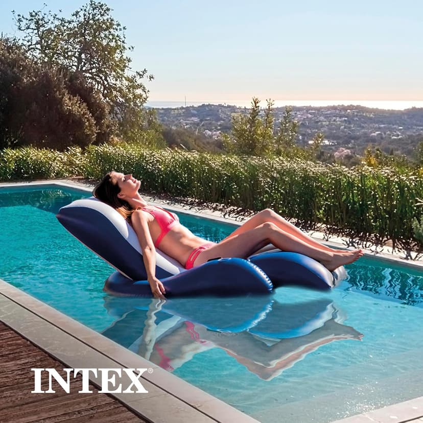 Intex Inflatable Lounge Pool Recliner Lounger Chair with Cup Holders - Heavy-Duty Float Raft for Adults, 220 Lb Capacity Large Floating Tanning Chair