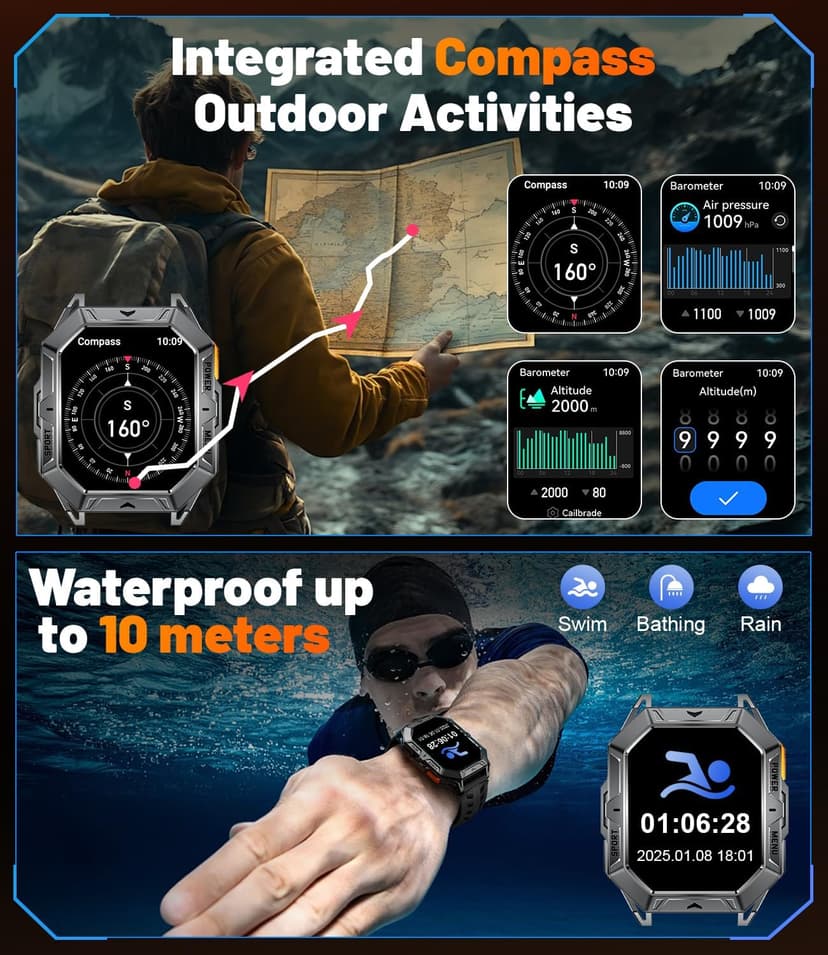 LIGE Military Smart Watches for Men(Answer/Make Calls),100-Day Battery Life,2.13" AMOLED Outdoor Sports Smartwatch with Compass,Heart Rate/Sleep Monitor Fitness Tracker for Android iOS,AI Voice