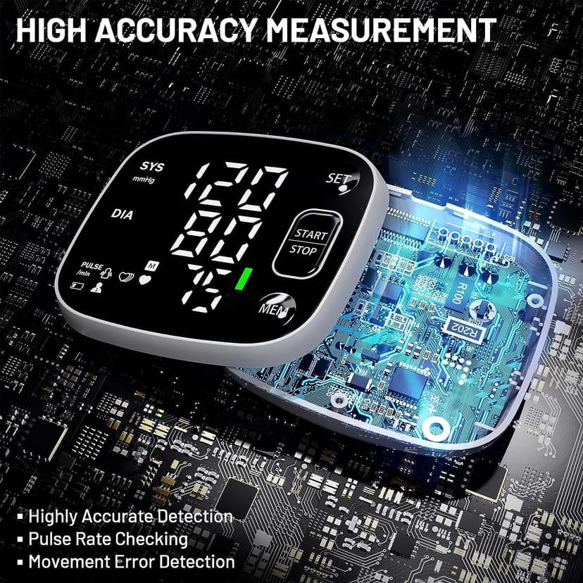 Oklar Blood Pressure Monitors for Home Use Rechargeable Wrist Digital BP Machine Cuff with LED Backlit Display, Voice Broadcast, 240 Memory Storage for 2 Users with Carrying Case
