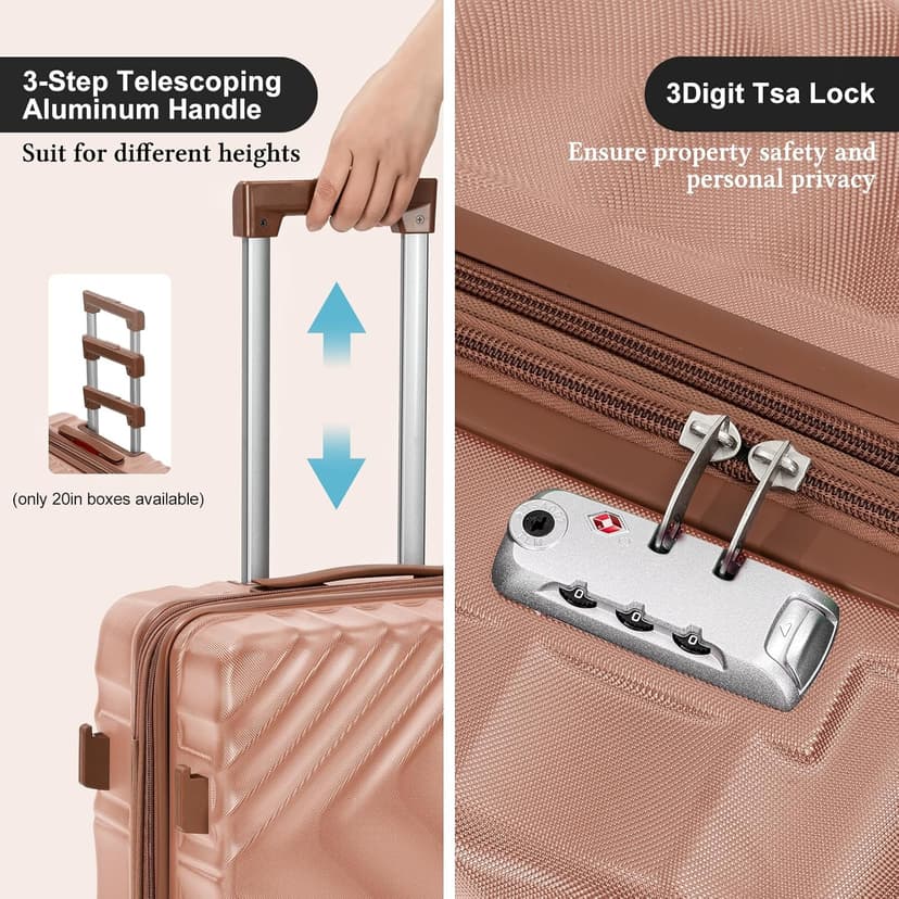 Rosamo 5 piece Luggage Set Expandable Suitcase 22x14x9 Airline Approved Carry on, ABS Hard Case Suitcases with Spinner Wheels, TSA Lock (Pink)