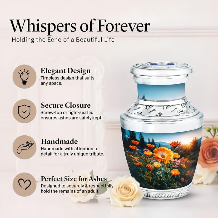 Orange Floral Memorial Urn for Ashes - Cremation Urn for Male & Female Ashes - Burial Urns for Mom Dad - Funeral for Human Remains Men & Women - Memorial Gift - Small Keepsake 3 Inch B0FT8MXB2T
