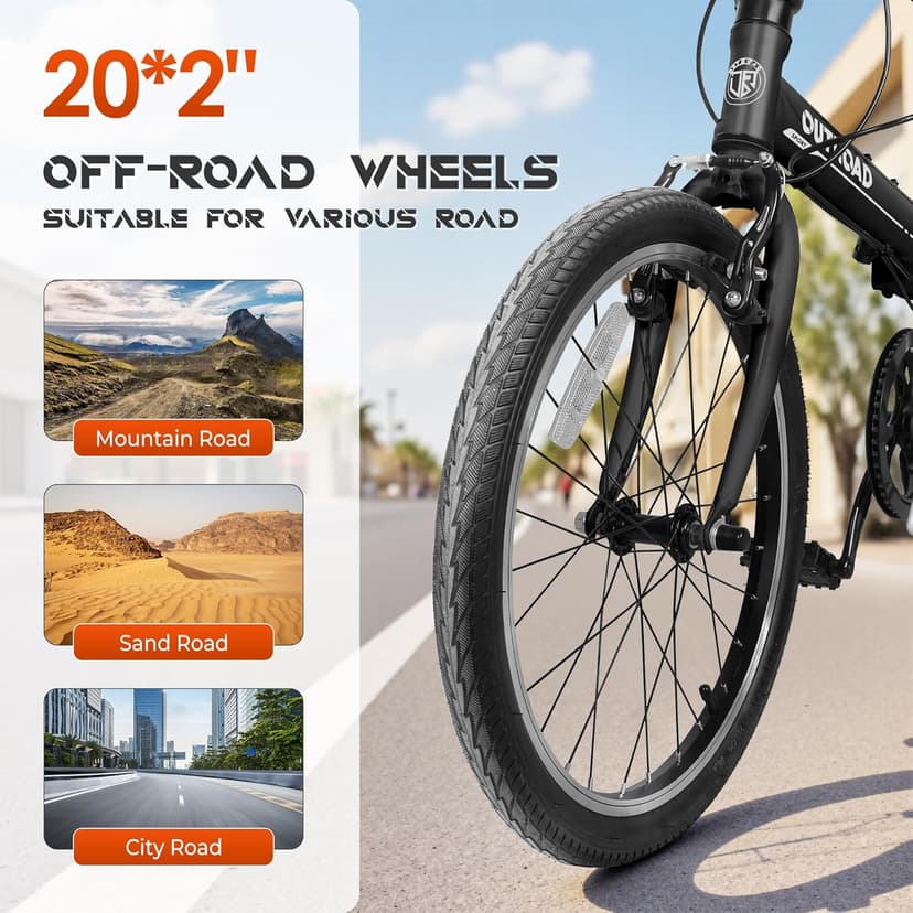 20-inch 7-Speed Folding Bike - Lightweight Aluminum Frame, Adjustable Stem, Easy Foldable Bicycle for Commuting & Storage, Multiple Colors