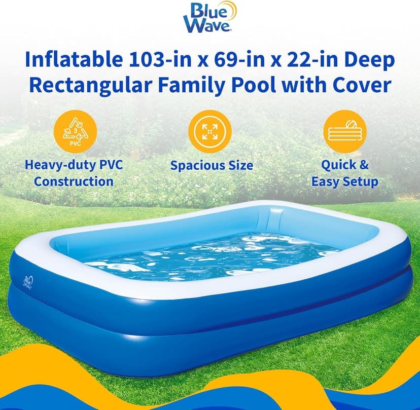 Inflatable 103-in x 69-in x 22-in Deep Rectangular Family Pool with Cover