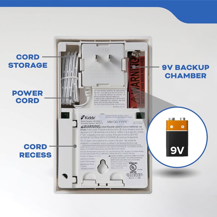 Kidde Carbon Monoxide + Explosive Gas, Natural Gas & Propane Alarm, Plug-in with 9V Battery Backup, Digital Display, 85 dB Alarm, LED Status Indicators, 3rd Edition
