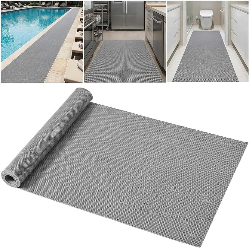 Drainage Non Slip Floor Mat 3x5 FT, Heavy-Duty PVC Rubber Runner Mat, Cuttable Flooring Roll for Wet Areas in Bathroom, Pool, Garage, Kitchen, Sauna, Indoor Outdoor Use, Gray