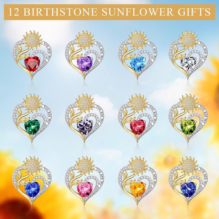 Iefil Christmas Gifts for Women Wife Mom - Sunflower Birthstone Necklace for Women, Anniversary Birthday Gifts 925 Sterling Silver Heart Pendant You Are My Sunshine Jewelry for Girlfriend Mom Daughter