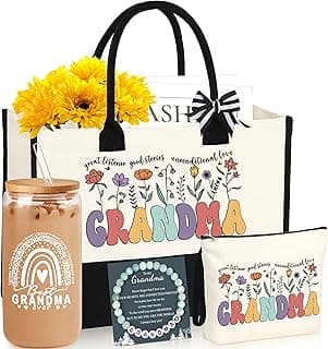 Grandma Gifts for Birthday Tote Bag Grandma Gifts Set from Granddaughter Grandson Grandchildren Grandkids Best Grandma Gifts Basket Tote Bag Makeup Bag 16 Oz Can Glass Bead Bracelet