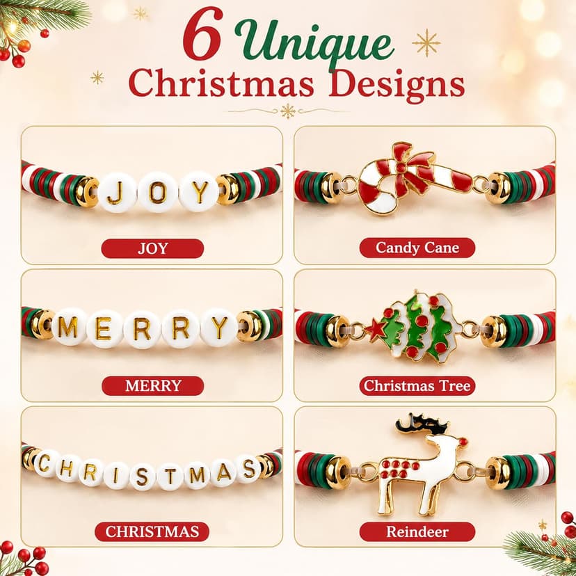 Christmas Festive Gifts for Women Adults - Xmas Sweater Dresses Shirts Outfits Accessories | Christmas Party Favors Supplies OHOME Stocking Stuffers - 6 Pack Christmas Bracelets for Teens Girls Women B0H492897X