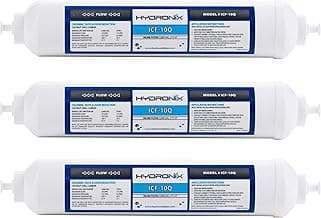 Hydronix ICF-10Q/3 Inline Post Activated Carbon Water Filter Replacement Cartridge with 1/4-Inch Quick Connect for Refrigerator, Ice Maker, RO Reverse Osmosis System, 2000 Gallons (3 Pack)