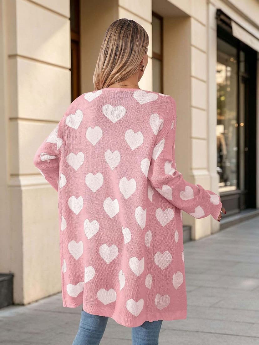 Soft Knit Long Sleeve Cardigans, Winter Fall Clothes, Dressy Casual Office Work Teacher Outfits Oversized Long Cardigan Sweaters for Women Cute Heart Fall Coats Outfits B0G574VFVG