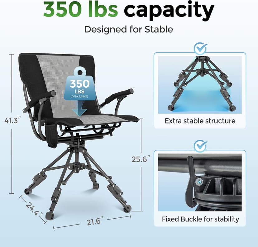 ALPHA CAMP Folding Hunting Chair Waterproof Swivel Hunting Blinds Chair 360 Degree Silent Hunting Seat with Adjustable 4 Legs Height and Armrests 330LBS Capacity for Hunting Camping