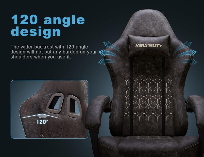 Kslysuty Gaming Chair Breathable Leather with Pocket Spring Cushion,Wide and High Ergonomic Office Chair with Headrest,Computer Gaming Chair with Footrest for Adult and Teen,Brown