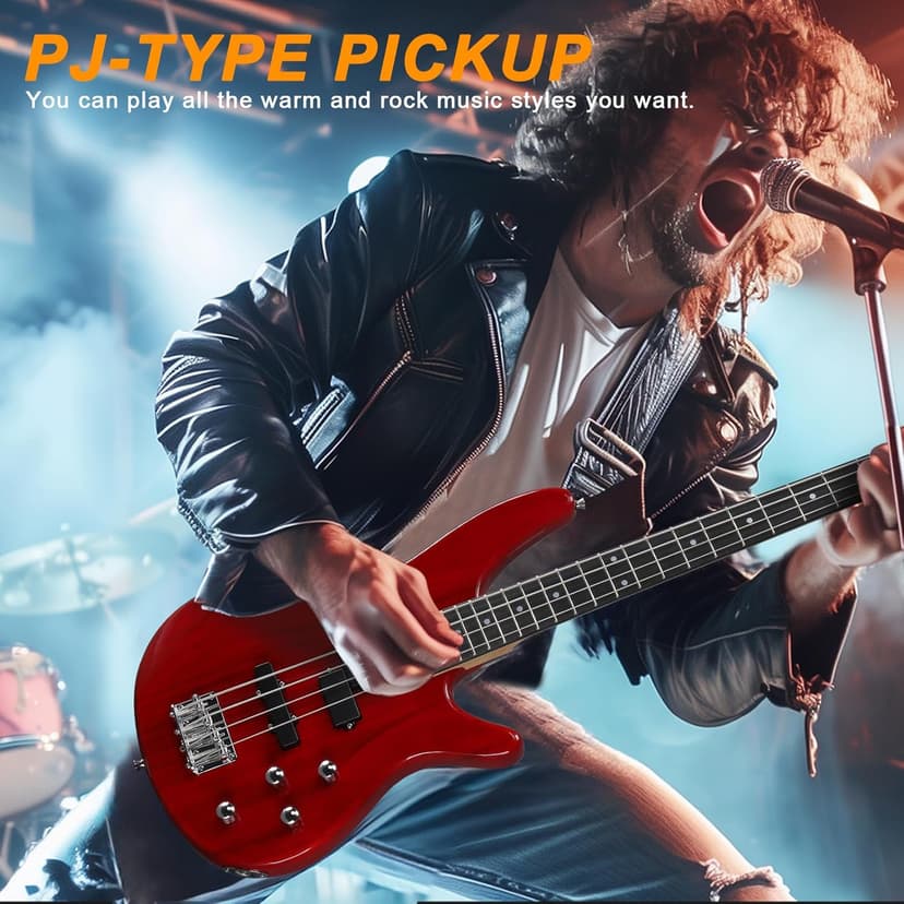 Ktaxon Electric Bass Guitar 4 String Bass Guitar with 20 Watt Amplifier, PJ Type Pickup, Naturally air-dried Maple Neck, Rosewood Fretboard, Basswood Body(Red)