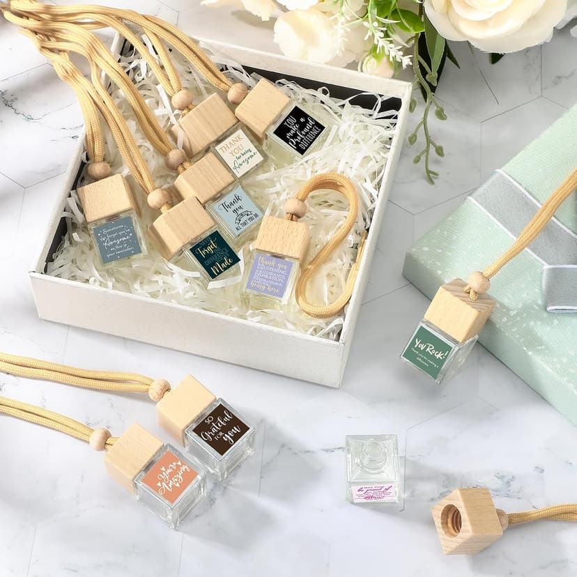 Wood Air Freshener with Thank You Cards, Essential Oil Diffuser, Customer Service Week for Teacher Coworker Staff Team Havawish 10 Pcs Car Diffuser Ornament Employee Appreciation Gift Bulk B0D1K9WQ1B