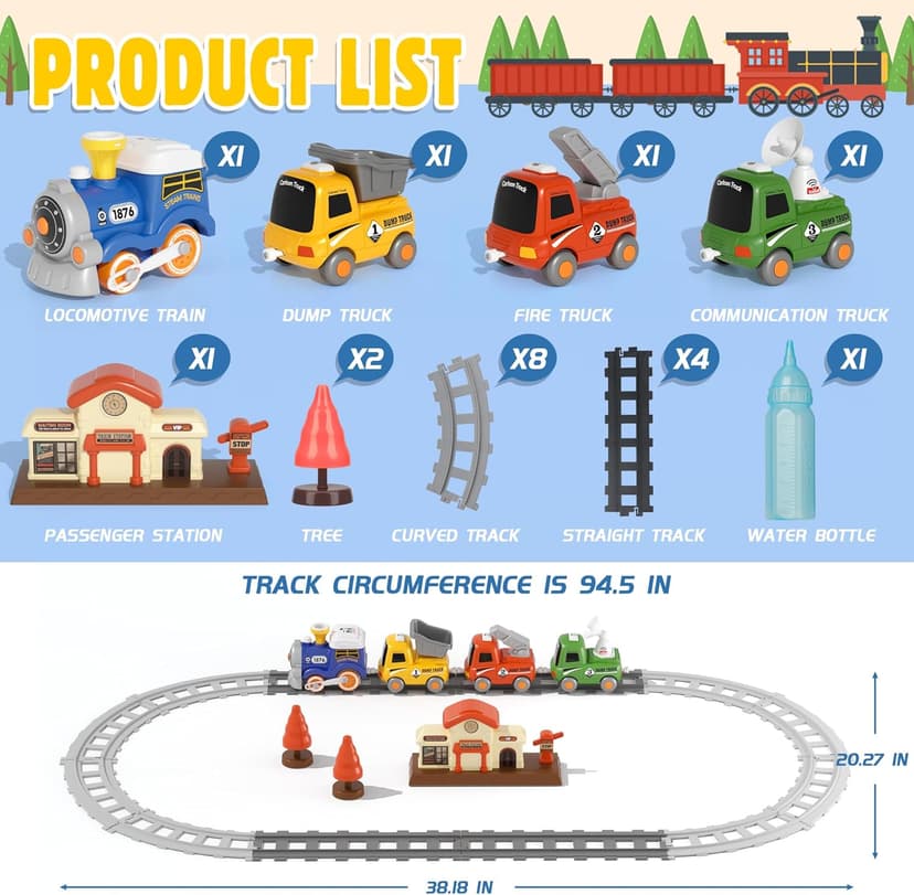 MORECOLL Train Set for Toddlers w/Steam, Music & Lights - First Choo Choo Train for Toddlers, Electric Train Set for Kids, Magnetic Train Toys, Christmas Birthday Gifts for Boys Girls