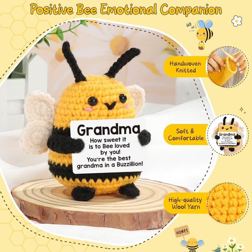 LEJIAJINW Emotional Handmade Bee Gifts for Grandma Christmas Grandmother Gigi Nana Birthday Gift for Women, Funny Mothers Day, Easter Egg Stuffers Tiny Positive Bee for Grammy Granny Valentines