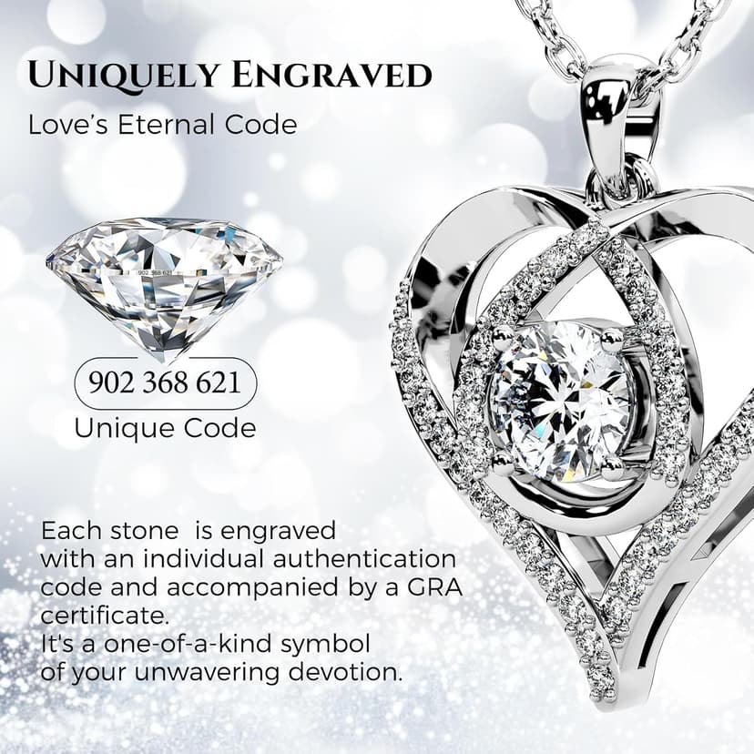 Heart Pendant Necklace for Her Moissanite Lab-Created Gem Jewelry for Women I Love You S925 Sterling Silver Gifts to Wife Girlfriend Mom Daughter Anniversary Birthday Christmas Valentines Day