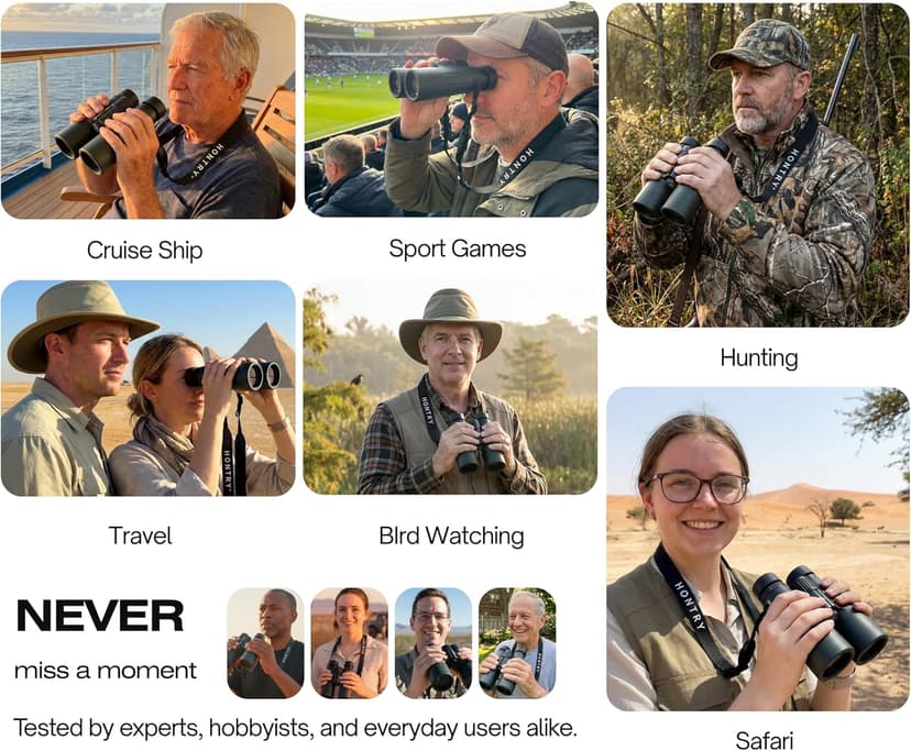 Hontry 8x42 Binoculars with IPX6 Waterproof Protection for Bird Watching, Hunting, Cruise Ship, Travel and Safari