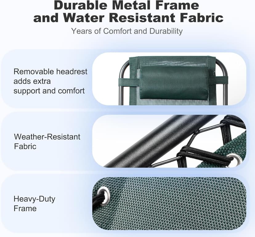Nazhura Set of 2 Relaxing Recliners Patio Chairs Adjustable Steel Mesh Zero Gravity Lounge Chair Beach Chairs with Pillow and Cup Holder (Dark Green)