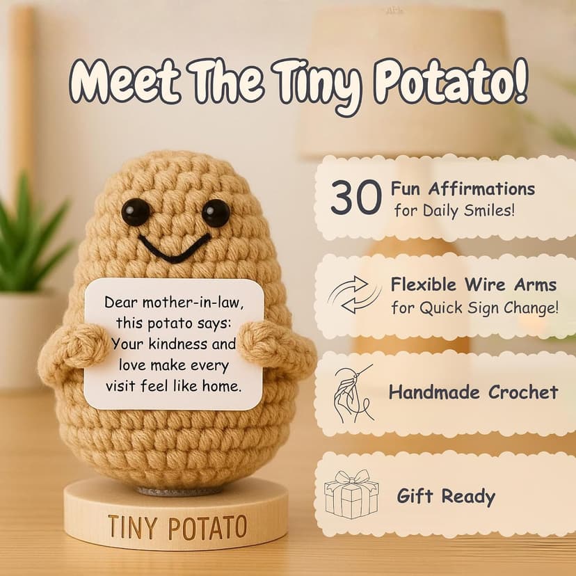 Mother In Law Gifts - Handmade Crochet Potato Doll with 30 Loving Signs for Mother In-Law, Birthday Appreciation for Mom In Law - Funny Bonus Mom Gifts for Women from Daughter or Son In Laws B0DVR67YS6