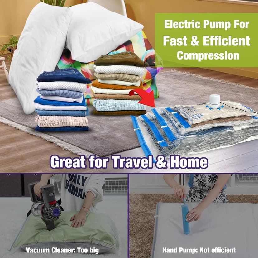 HIBAG Vacuum Storage Bags with Electric Pump, Vacuum Seal Space Saver Bags for Clothes, Clothing, Pillows, Blanket Bedding Comforters, Combo 20 pack