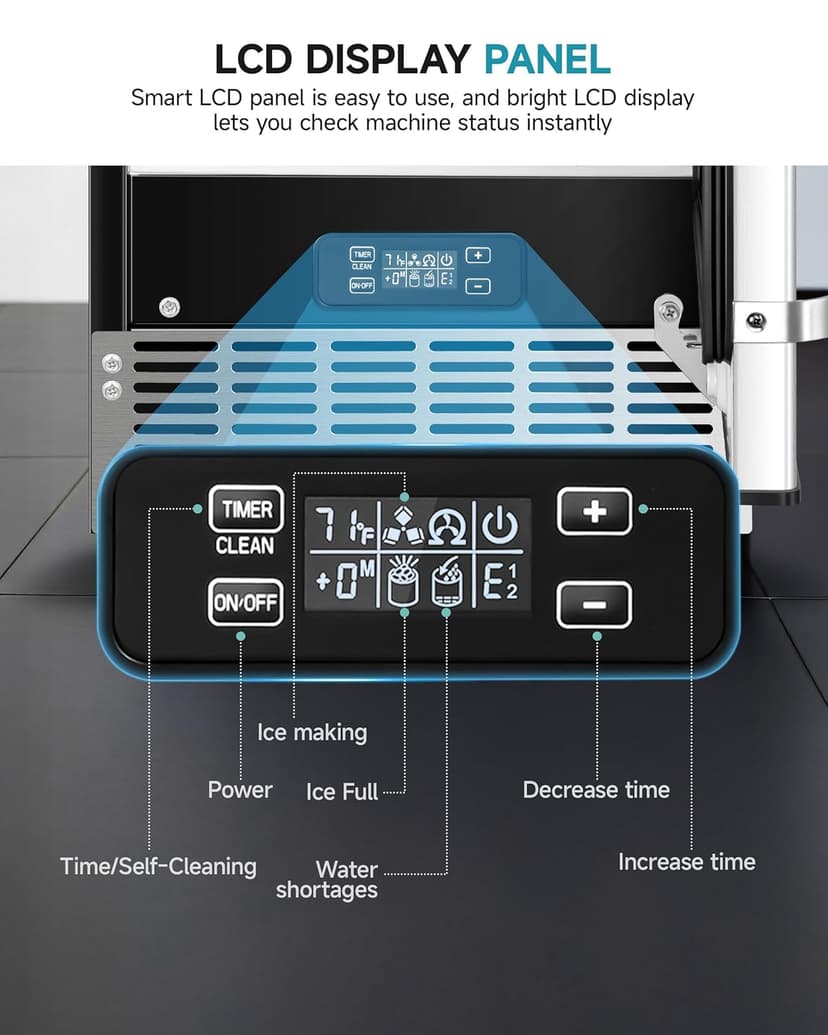 EUHOMY Under Counter Ice Maker with Drain Pump, 100 lbs/Day Ice Machine, Auto-Cleaning & 24H Timer, Stainless Steel Commercial Ice Maker with 24 lbs Storage for Home/Bar/Cafe/Restaurant