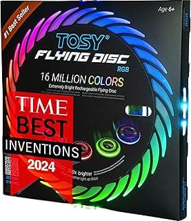 TOSY Flying Disc - 108 RGB Multicolor or 36 Monocolor LEDs, Super Bright, Smart Modes, Christmas Stocking Stuffers Gift, Camping Toy for Kid/Teen/Adult, Auto Light Up, Rechargeable, Waterproof, 175g
