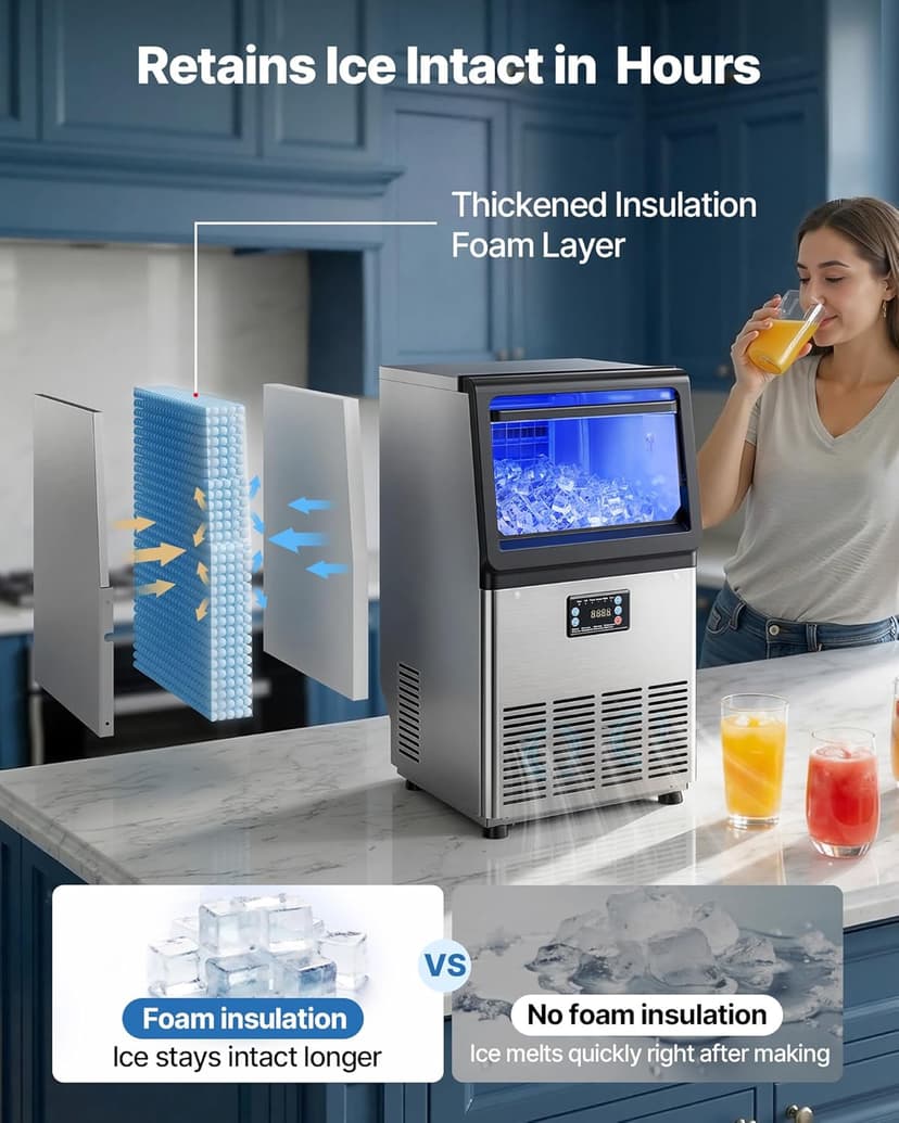 VEVOR Commercial Ice Maker Machine, 265 lbs/24h with 85 lbs Storage Capacity, Built-in/Freestanding/Under Counter, Stainless Steel Ice Maker with LED Display & Self-Cleaning, for Home Bar Restaurant