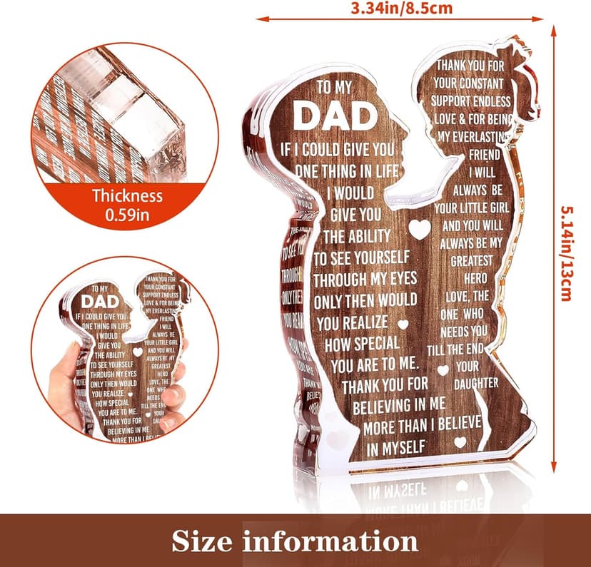 Fathers Day Presents from Daughter – Heartfelt Acrylic Plaque for Dad, Unique Father Daughter Desk Decor Sign – Birthday, Christmas or New Dad Present