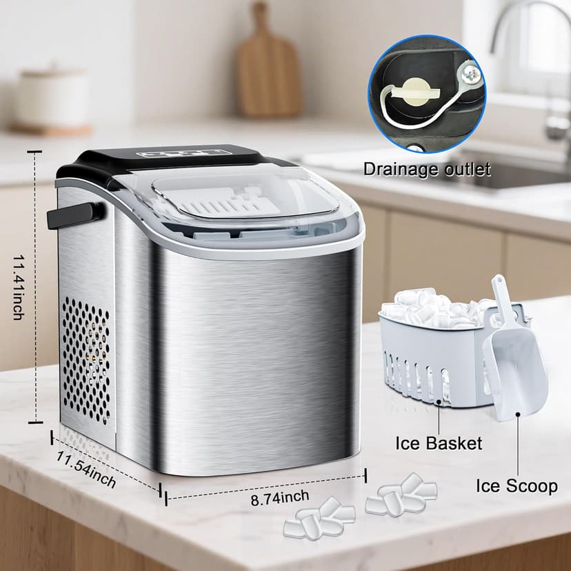 Commercial Nugget Ice Maker 80Lbs/24H with 20Lbs Storage, Stainless Steel Pellet Ice Machine, Ready in 10-15 Mins, Self-Cleaning for Office & Home Restaurants Bars