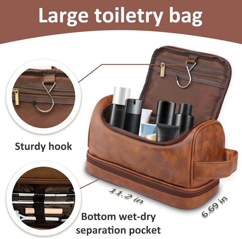 Sparklove Personalized Leather Toiletry Bag for Men, Custom Shaving Bags, Engraved Monogrammed Travel Bag, Birthday Gifts for Boyfirends, Groomsmen, Dad, Son Husband Father's Day, Wedding, Anniversay