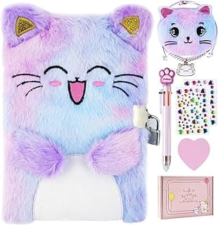 Cat Diary with Lock, Gift for 6 7 8 Year Old Girl, Secret Diary Journal Notebook with Coin Purse, Multicolored Pen, Post-it Note, Stickers, Practical Gift for Birthday (A Happy Cat)