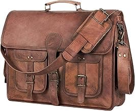 Leather Messenger Bag for Men and Women 18 inch Large Vintage Leather Briefcase Laptop Shoulder Bag Unisex Crossbody Messenger Satchel for Office, Business, Work, Travel