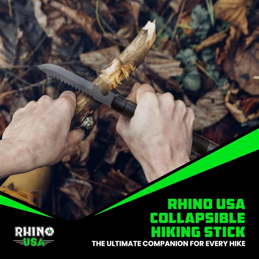 Rhino USA Tactical Hiking Stick with Integrated Survival Kit – Essential Camping Gear for Hiking & Trekking – Durable Tactical Gear for Outdoor Adventures