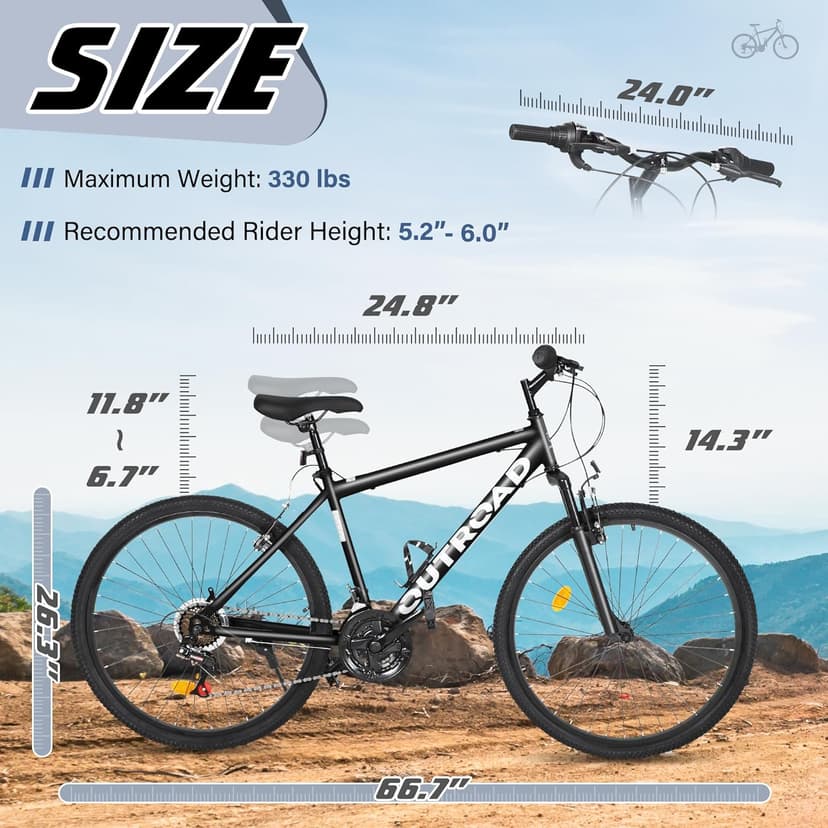 Betterland 26 Inch Mountain Bike, 7-Speed Adult Bike with Dual V Brakes, Outdoor Cycling Bike with High Carbon Steel Frame and Front Suspension, Adjustable Ergonomic Seat for Bicycle