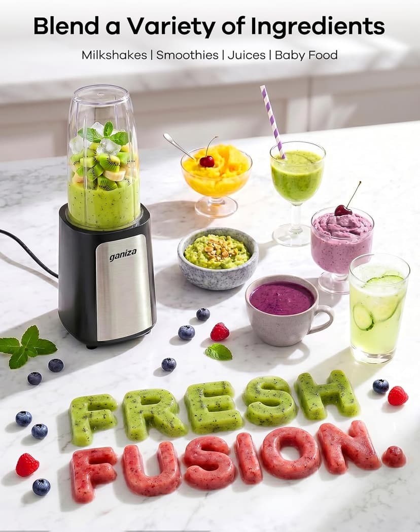 With 3 Portable Cups (1*24oz & 2*17oz), Peak Power 900W Single Serve Smoothie Maker for Kitchen, BPA-Free, Nutritious Recipe Ganiza Smoothie Blender, 14Pcs Portable Personal Blender Shakes & Smoothies B0DJM4QW9B