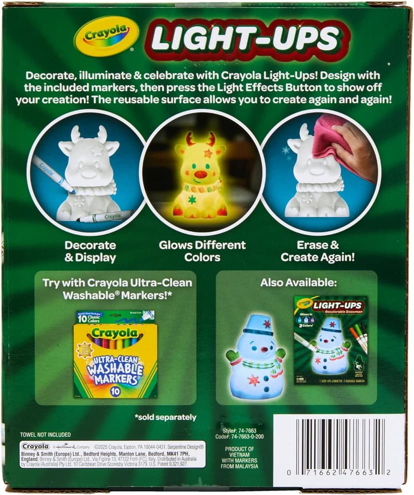 Crayola Light Ups Reindeer, Recolorable Light Up Toy for Kids, Reindeer Decor, Glow in the Dark, Holiday Gift for Kids, Ages 4+ B0DSQN9BBJ