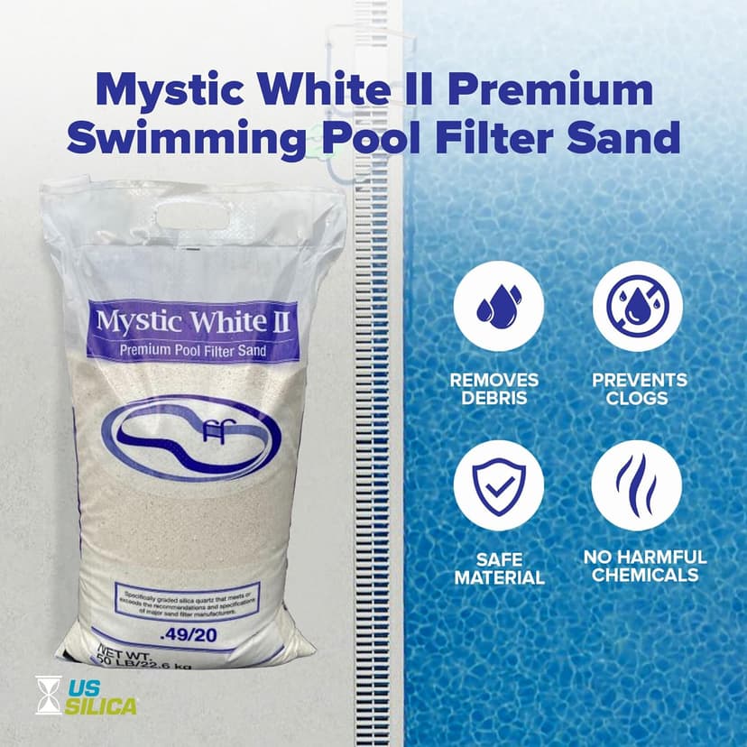 U.S. Silica Mystic White II Sand for Above Ground and Inground Pool Filter Pumps, 50 Lb - Accessories and Supplies for Swimming Pool System Cleaning and Maintenance