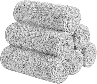 SINLAND Microfiber Face Towels Ultra Soft Facial Washcloths Face Cloth for Bath 12Inch x 12Inch 6 Pack Grey