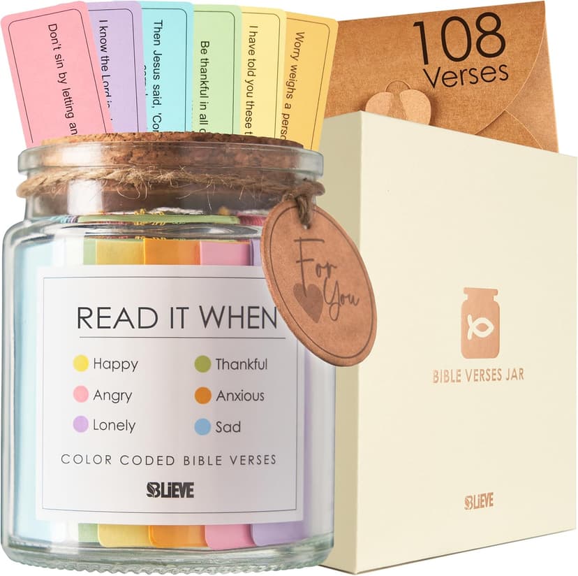 BLIEVE- Bible Verse Jar, Read Me When Bible Verses Jar For Daily Encouragement, Inspirational Prayer & Reflection, Christian Gifts For Women and Men, Religious Graduation Gifts For Her, Gift For Mom