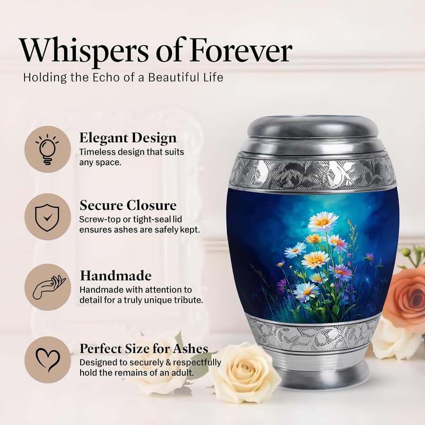 Daisy Urn for Ashes for Women Small Urns for Human Ashes Keepsake - Human Design Burial Urns - Keepsake Funeral Ash Holder & Memorial Gift - Peaceful Cremation Urn 3 Inches B0FSXYNRDS